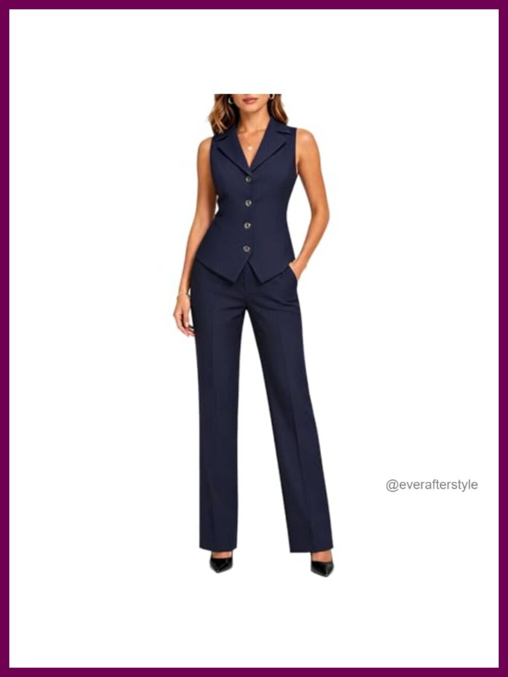 Women 2 Piece Vest Pant Set Business Casual Suit Sleeveless Waistcoat Straight
